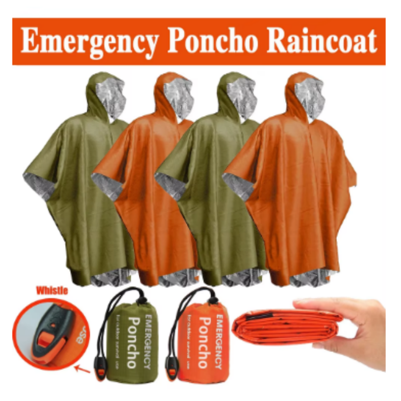 Emergency Poncho Rain - Одноразовое алюминиевое термо-пончо от дождя, водонепроницаемая